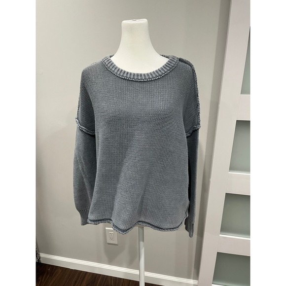 Mustard Seed Sweaters - Mustard Seed Heathered Slate Gray Oversized Exposed Seam Knit Sweater Medium‎